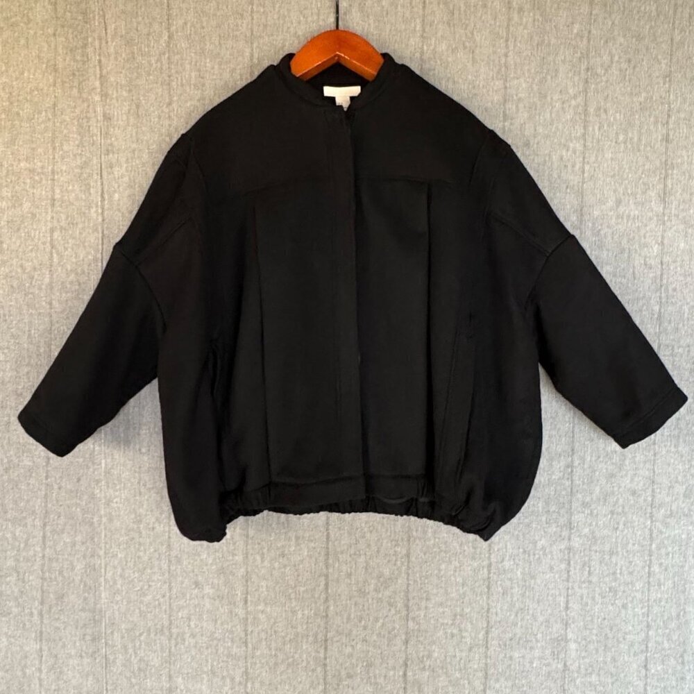 H & M Black 62% Wool 38% Polyester Blend Drop Shoulder Boxy Unlined Coat Size 8